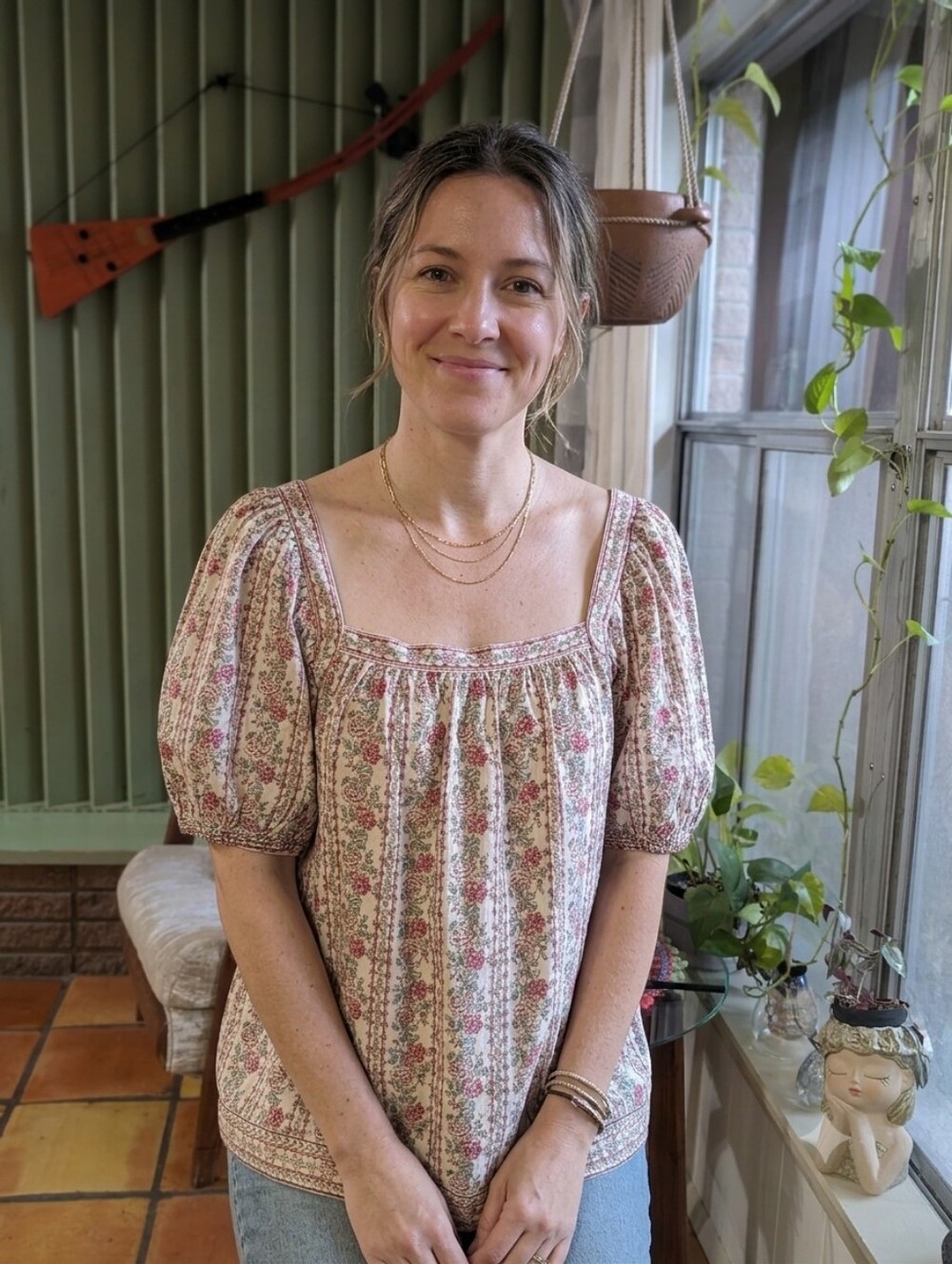 Max Studio Floral Peasant Cotton Top.